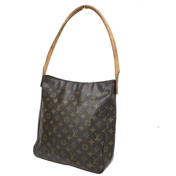 LOUIS VUITTON Logo Looping GM Shoulder Bag Monogram Leather Brown - Picture 1 of 16